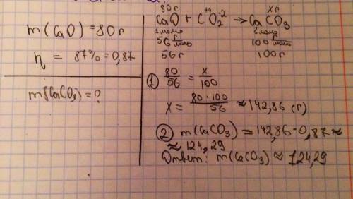80 г. оксида кальция прореагировало с оксидом углерода (iv), при этом образовалась соль. какая масса