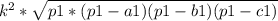 k^{2} * \sqrt{ p1*(p1-a1)(p1-b1)(p1-c1)}