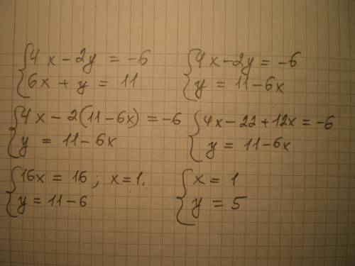 Решите сстему уравнений 4х-2у=-6, 6х+у=11