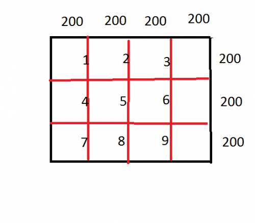 Поле размером 600м x800м разделили на несколько одинаковых участков квадратной формы. сколько метров