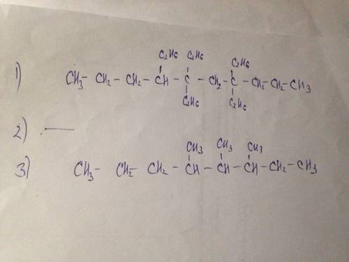 10 класс. 1) 4,5,5,7,7 пентаэтилдекан 2) 2,3 дибутил 3) 4,5,6 триметилоктан (не знаю, как точно это