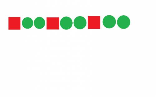 Нарисуй цепочку из 9 бусин двух цветов. в этой цепочке после каждой красной квадратной бусины следуе