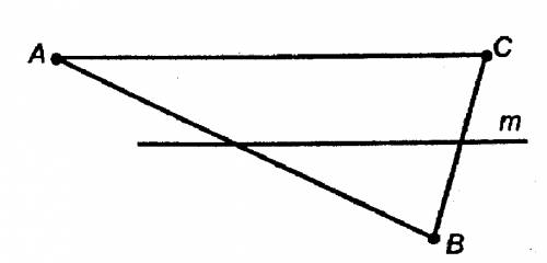 Прямая m пересекает сторону ab треугольника abc . каково взаимное расположение прямых m и bc ,если :