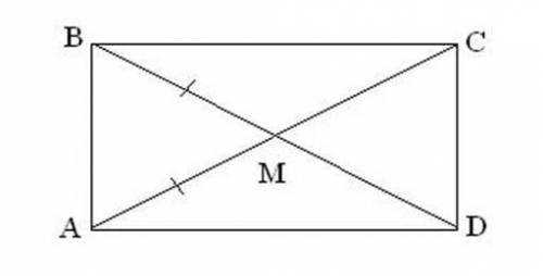 Диагонали прямоугольника abcd пересекаются в точке m,ab=7,ac=12.найдите периметр треугольника abm.