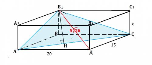 Стороны основания прямоугольного параллелепипеда равны 15 и 20, а диагональ - 5 корней из 26. найти: