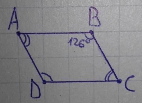 Найти углы параллелограмма abcd,если угол b равен 126 градусов