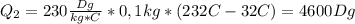 Q_2=230 \frac{Dg}{kg*C}*0,1kg*(232C-32C)=4600Dg