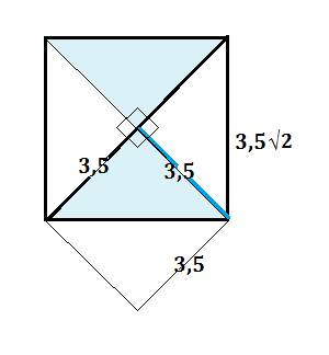 Найдите площадь квадрата, если его диагональ равна 7