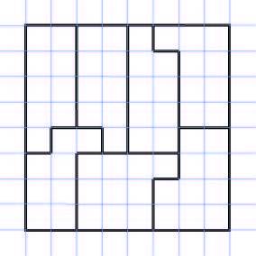 Как разрезать квадрат 8*8 по границам клеток на 7 частей с равными периметрами (пример)