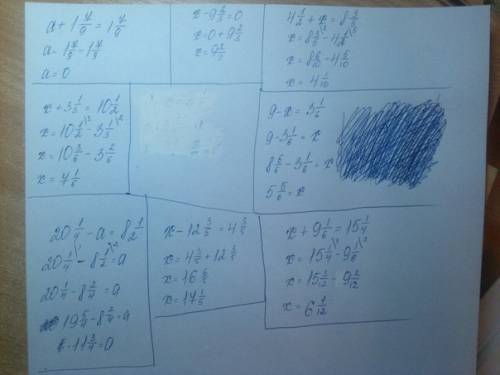 51/2-x=3/8 a+1 7/9=1 7/9 x-9 2/3=0 4 1/2+x=8 3/5 x+3 1/3=10 1/2 9-x=3 1/6 20 1/4-a=8 1/2 x-12 3/5=4