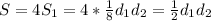 S=4S_1=4*\frac{1}{8}d_1d_2=\frac{1}{2}d_1d_2