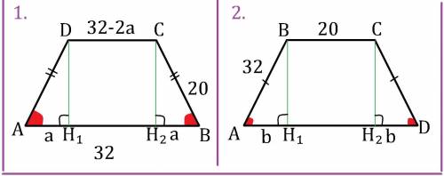 Вравнобедренной трапеции abcd дано : cb=20; ab=32. угол а=60 градусов найти: периметр abcd