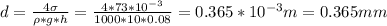 d=\frac{4\sigma}{\rho*g*h}= \frac{4*73*10 ^{-3} }{1000*10*0.08} =0.365*10 ^{-3} m=0.365mm