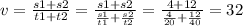v= \frac{s1+s2}{t1+t2} = \frac{s1+s2}{ \frac{s1}{t1} + \frac{s2}{t2} } = \frac{4+12}{ \frac{4}{20} + \frac{12}{40} } = 32
