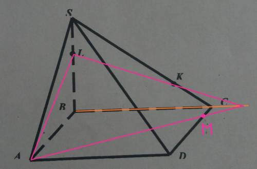 Восновании пирамиды sabcd, изображенной на рисунке, лежит прямоугольник. точка l принадлежит ребру s