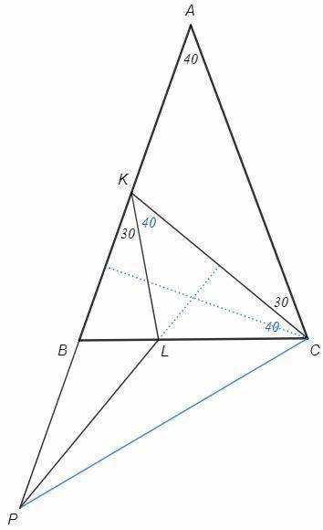Вравнобедренном треугольнике abc (ав = ас) угол при вершине a равен 40. на сторонах ab и bc выбраны