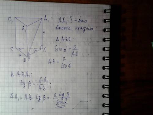 Основою прямої призми є прямокутний трикутник із катетом а і протилежним кутом α. діагональ бічної г