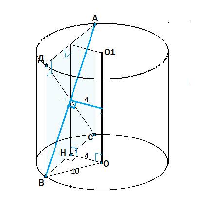 Две точки, которые лежат на кругах разных основ цилиндра соединены отрезком. найти его длину, если р
