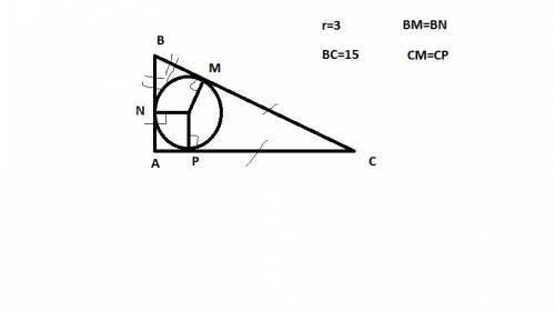 Найдите площадь прямоугольного тругольника если радиус вписанной в него окружности равен 3 см. а гип