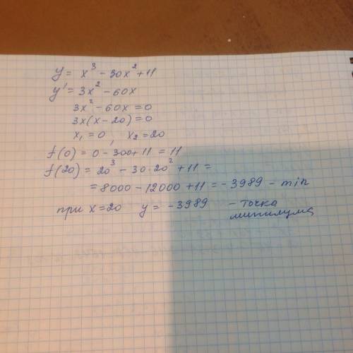 Найдите точку минимума функции у=х^3-30х^2+11