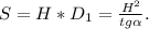 S=H*D _{1} = \frac{H^2}{tg \alpha } .