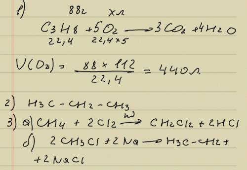 1)какой обьем (н.у.) кислорода потребуеться для сжигания 88 г пропана. 2)составьте уравнения указанн