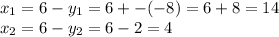 x_{1} =6-y_{1}=6+-(-8)=6+8=14&#10; \\ x_{2}=6-y_{2}=6-2=4