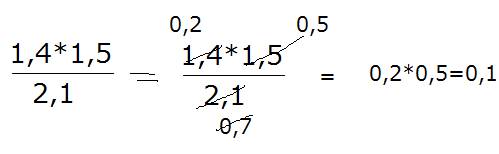 Воспользуйтесь примером образцом,найдите значения выражений 1,4×1.5÷2.1