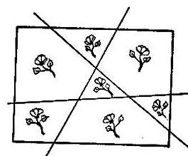 Решить ! на коврике изображено 7 роз. требуется тремя прямыми линиями разрезать коврик на 7 частей,