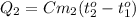 Q_2=Cm_2(t_2^o-t_1^o)