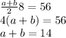 \frac{a+b}{2}8=56 \\ 4(a+b)=56 \\ a+b= 14