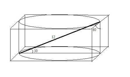 Диагональ осевого сечения цилиндра равна 12 см и образует с образующей цилиндра угол 60 градусов. на