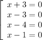 \left[\begin{array}{ccc}x+3=0\\x-3=0\\x-4=0\\x-1=0\end{array}