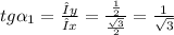 tg \alpha _{1} = \frac{Δy}{Δx} = \frac{ \frac{1}{2} }{ \frac{ \sqrt{3} }{2} } = \frac{1}{ \sqrt{3} }