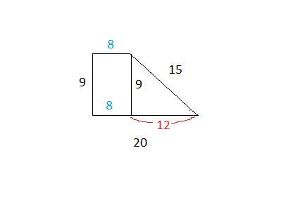 Впрямоугольной трапеции боковые стороны равны 15 и 9 см,а большее основание 20 см.найдите площадь тр