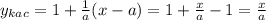 \dispaystyle y_{kac}=1+ \frac{1}{a}(x-a)=1+ \frac{x}{a}-1= \frac{x}{a}
