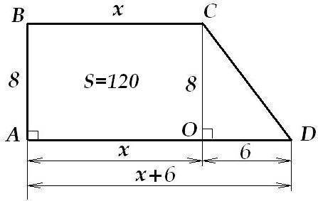 Площадь прямоугольника трапецый равна 120 см вторых а ее высота равна 8 см найдите все стороны трапе