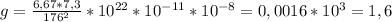 g= \frac{6,67*7,3}{176^2} *10^{22}*10^{-11}*10^{-8}=0,0016*10^3=1,6