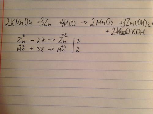 Найдите коэффициент перед молекулой восстановителя в уравнении реакции: kmno4 zn h2o  mno2 zn(oh)2