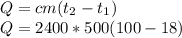 Q=cm( t_{2}- t_{1}) \\ Q=2400*500(100-18)
