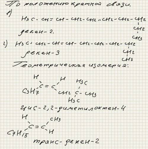 Напишите по 2 формулы на каждый вид изомера длядекена и назовите их! (с10н20)если можно с фото.