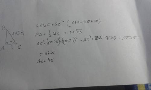 Втреугольнике abc угол c равен 90*, угол a равен 30* bc=50корней из 3, найдите ac
