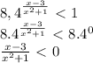 8,4^{ \frac{x-3}{x^2+1} }\ \textless \ 1 \\ &#10; 8.4^{ \frac{x-3}{x^2+1} }\ \textless \ 8.4^0 \\ &#10; \frac{x-3}{x^2+1}\ \textless \ 0