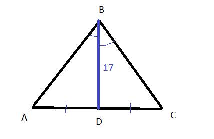 Втреуголньнике авс ав = вс - биссектриса угла в . найди периметр треугольника авd, если bd=17см, а п