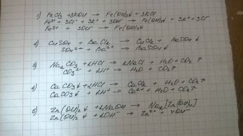 Напишите молекулярные, полные и сокращённые ионные уравнения следующих реакций: 1) fecl3+koh 2) cuso