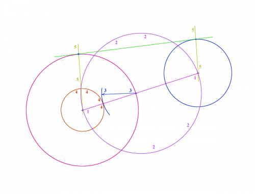 Дано изображение двух взаимно внешних окружностей, лежащих в одной плоскости. построить изображение