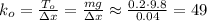 k_o = \frac{ T_o }{ \Delta x } = \frac{mg}{ \Delta x } \approx \frac{ 0.2 \cdot 9.8 }{ 0.04 } = 49