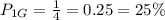 P_{1G} = \frac{1}{4} = 0.25 = 25 \%