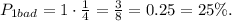 P_{1bad} = 1 \cdot \frac{1}{4} = \frac{3}{8} = 0.25 = 25 \% .