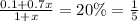 \frac{0.1+0.7x}{1+x} = 20 \% = \frac{1}{5}